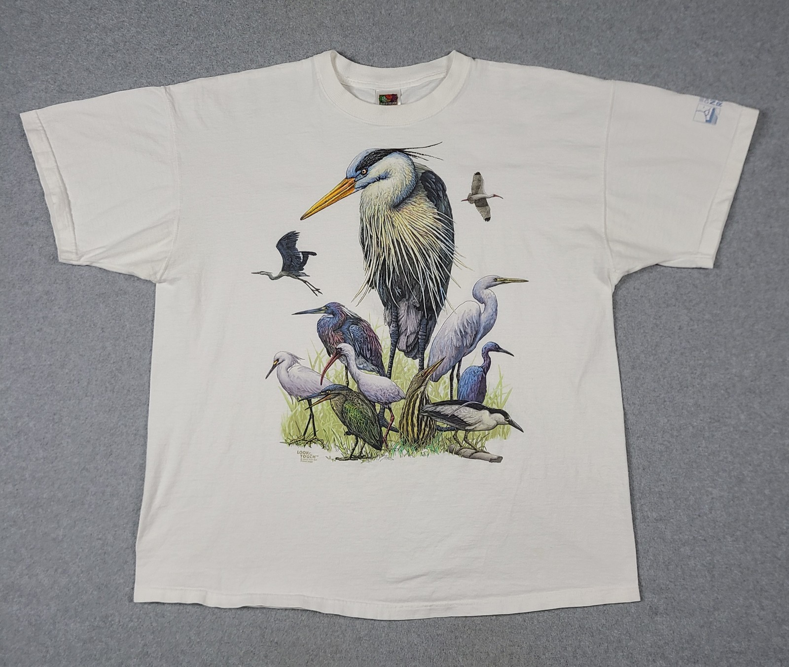 Vintage Heron Bird Aviary T-Shirt Sz 2XL Look & Touch Y2K Animals White