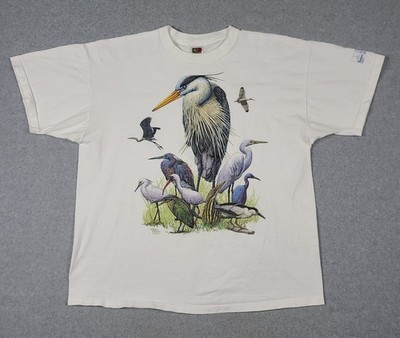 Vintage Heron Bird Aviary T-Shirt Sz 2XL Look & Touch Y2K Animals White