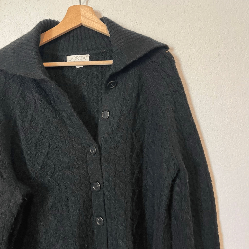 J. Crew Black Collared Cable Knit Button Down Car… - image 3