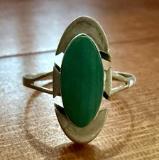 Vintage 90’s Boho Sterling Southwestern Green Oval Cabochon Ring - Approx Sz 6.5