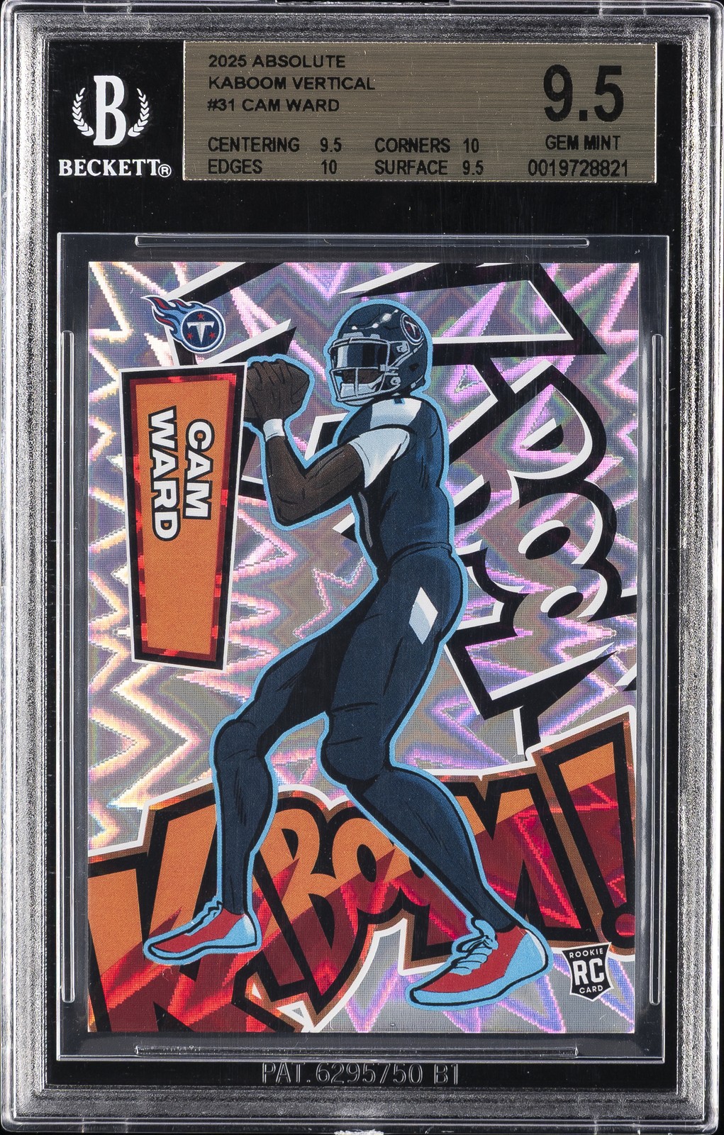 2025 PANINI ABSOLUTE VERTICAL KABOOM! #31 CAM WARD ROOKIE RC BGS 9.5