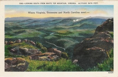 White Top Mountain Virginia Postcard - VA TN NC State Line View Linen