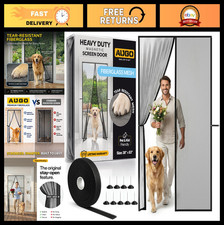 Heavy Duty Magnetic Screen Door - Pet Resistant Fiberglass Mesh, Self-Sealing, B