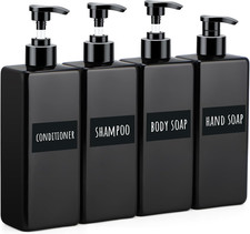 Black Shower Refillable Dispenser, 4 Pack of 16.9Oz Plastic Pump
