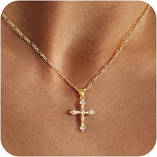 Cross Necklace for Women,14K Dainty Gold Plated Cross Necklaces Simple Cross Pen