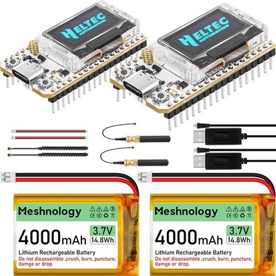 2 Pack ESP 32 Lo Ra V3 Development Board + 4000mAh Battery + USB Charger Cabl...
