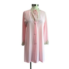 Vintage Van Raalte Nylon Night Gown Bubblegum Pink Lace Overcoat Sz Small