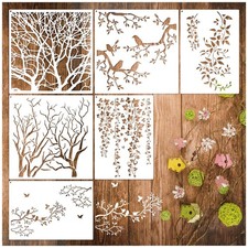 Tree Leaf Vine Stencils for Painting on Wood, Large Bird Branches Stencils fo...