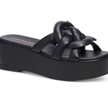 COACH NEW Black woven logo slides,Everette Interlocking "C" design,Platform 7.5