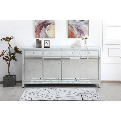Elegant Decor Reflexion 72" Metal and MDF Mirrored Credenza in Antique Silver - Picture 7 of 8