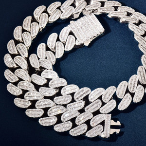 Authentic 5AAA+ CZ Ice Out Hip Hop Baguette Miami Cuban Chain 14k Real Gold Plated 21MM