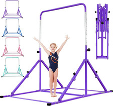 Foldable Kids Gymnastic Bar 3-12 Adjustable 9 Heights 200lb w/ Mat Home/Gym