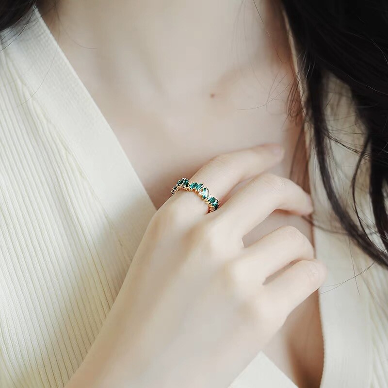 Green oil Korean version trend women's ring 绿油韩版潮流925