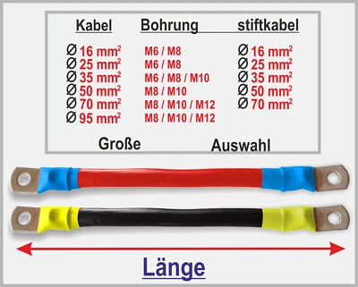 Batteriekabel Verlängerung Kabelbrücke - rot schwarz Kabel Ø 16 - 95 mmq