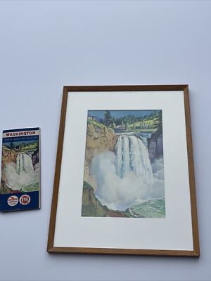ANTIQUE PAINTING AMERICAN REGIONALISM WPA GAS INDUSTRIAL AUTO WATERFALL LISTED