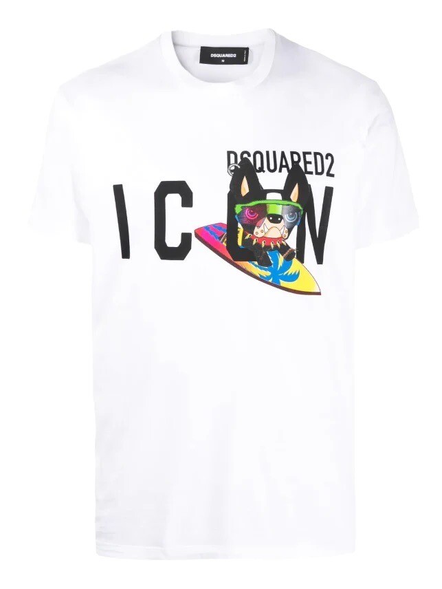 Dsquared2 ICON Dog Print Men's T-Shirt - White | eBay