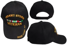 Desert Storm Veteran Ribbon Black Acrylic Adjustable Embroidered Cap Hat
