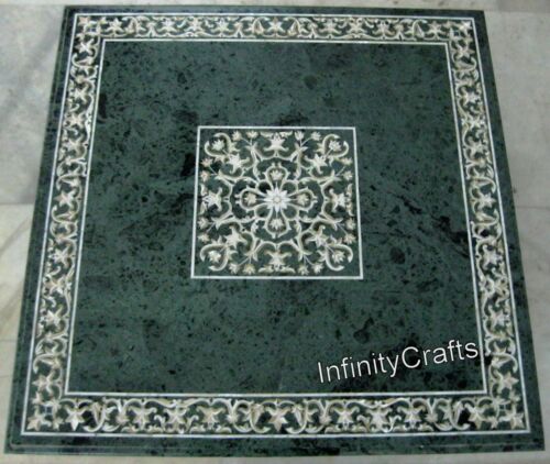 30 Inches Green Stone Sofa Center Table MOP Inlay Work Coffee Table Top for Home