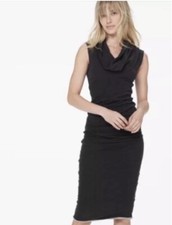 STANDARD JAMES PERSE Midi Dress Sz 4 Dark Gray Cowl Neck Ruched Lined NEW