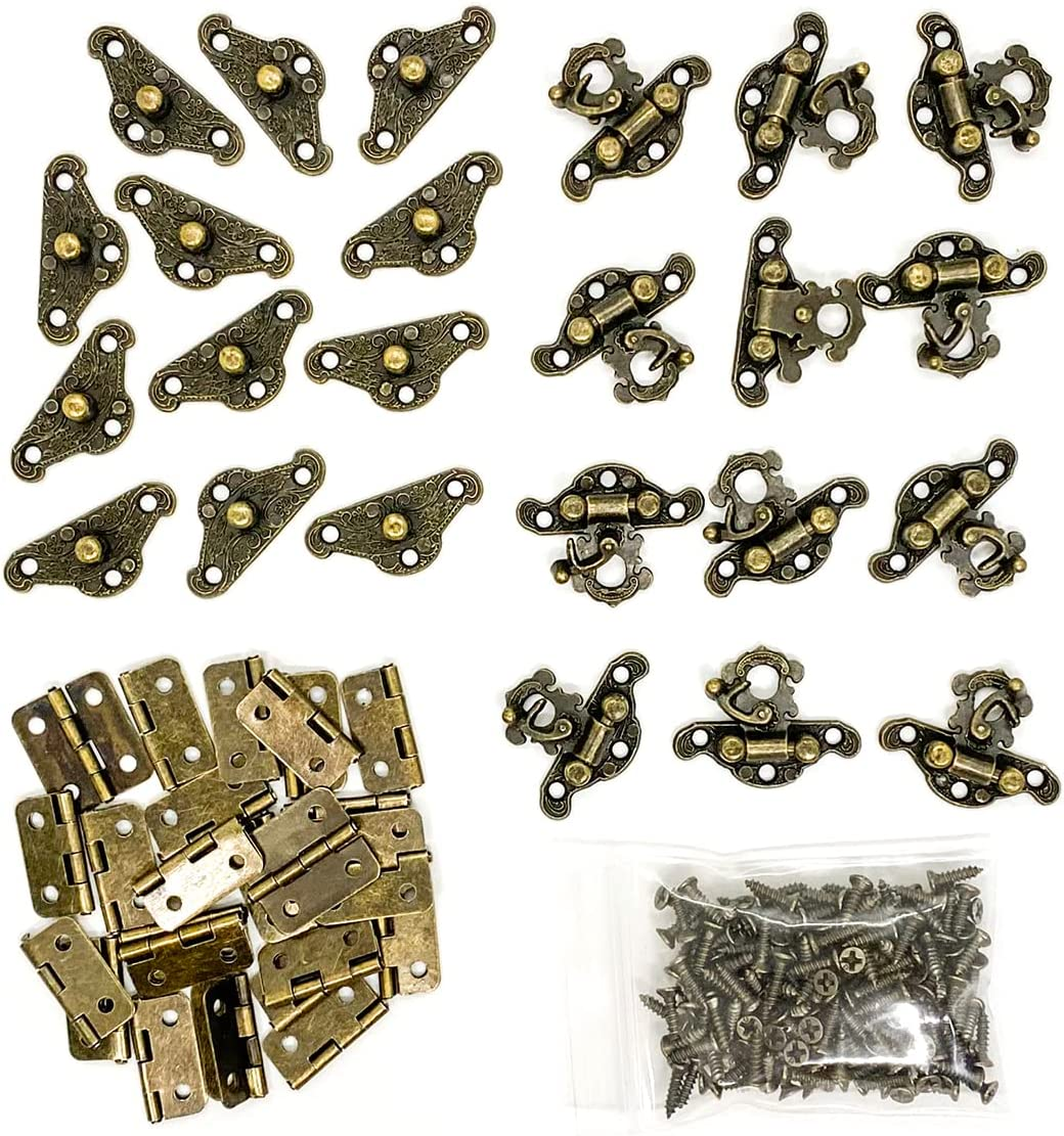 24Pcs Jewelry Box Hinges 12Pcs Antique Latch Hook Hasp Small Box
