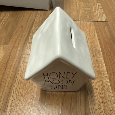 Rae Dunn ''HONEYMOON FUND'' Bank - NEW Piggy Bank White Ceramic No Chips