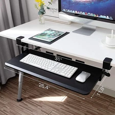 HUANUO 26" Metal Keyboard Tray - Ergonomic Clamp Mount Under Desk Sliding HNKB02