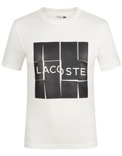 Image of Lacoste Men's White Casual Cotton T Shirt With Print Logo In Front Size