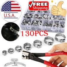 130100pcs Hose Clip 304 Stainless Steel Single Ear Hose Clamps Plier Assortment