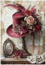 A3-Decoupage-Bastelpapier-red Vintage-Hut-17283