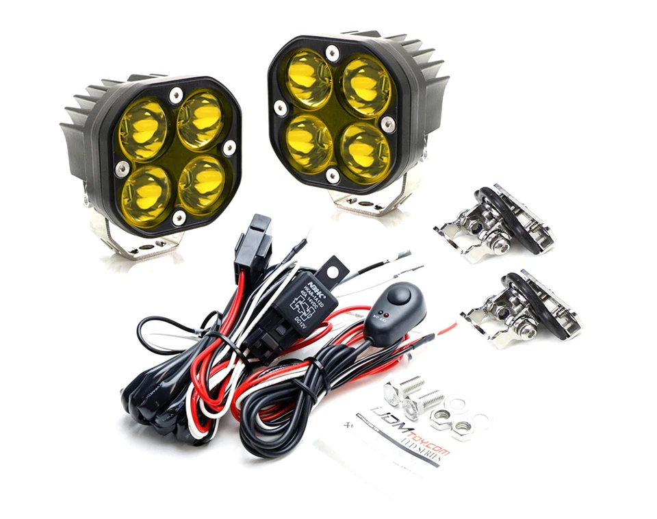 Hood Edge Mount Round Yellow LED A-Pillar Light Kit Universal For Truck SUV Jeep - Image 2 of 4