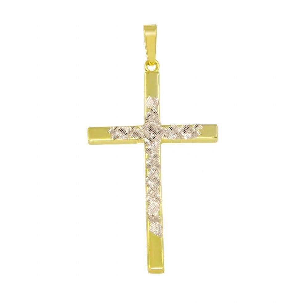 Sterling Silver Yellow Gold Plated Diamond Cut Finish Solid Cross Pendant /Charm-image