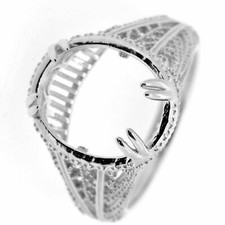Sterling Silver Semi Mount Ring Setting Oval OV 14x12mm Filigree Repro