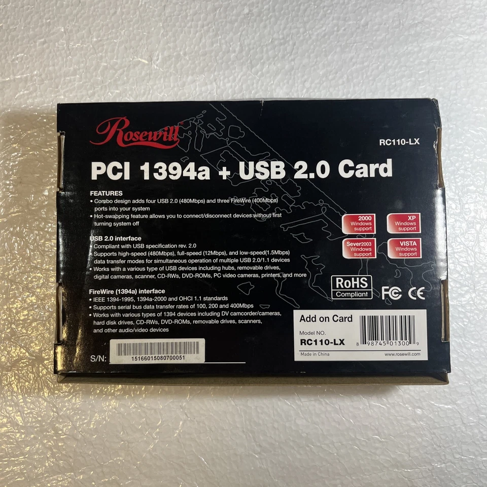 Rosewill RC110-LX PCI 1394a + USB 2.0 card - Image 2 of 4