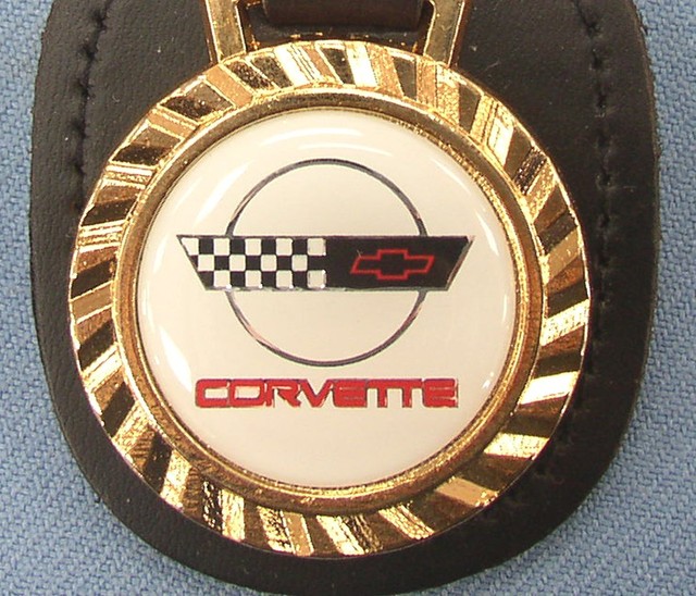 Vintage White C4 CORVETTE Royal Classic Black Leather C 4 Gold tone Key Ring eBay