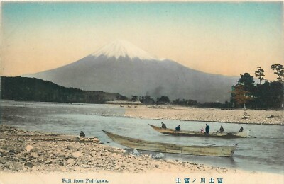 C-1910 Japan Mount Fuji Fuji-kawa hand colored postcard 25-2548