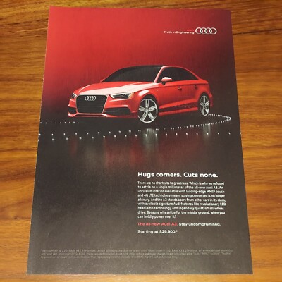 AUDI A3 PRINT AD MAGAZINE ADVERTISEMENT SEDAN SALOON HUGS CORNERS CUTS NONE