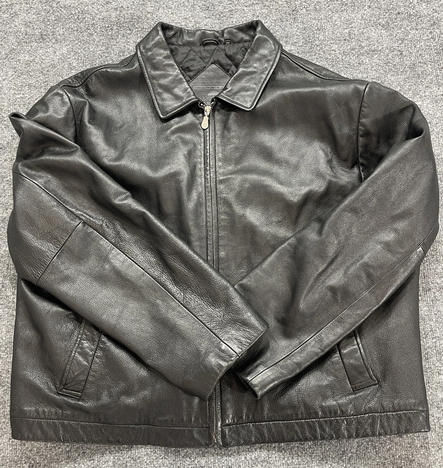 Roundtree & Yorke Leather Jacket Men's  2XL Black Quilted Lined Full Zip Jacket - Image 2 of 4