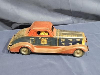 VINTAGE 1930s Louis Marx Tin Windup G-Man Pursuit Car Working
