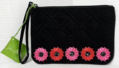 Vera Bradley Celebration Wristlet in Classic Black with Pink Blossoms
