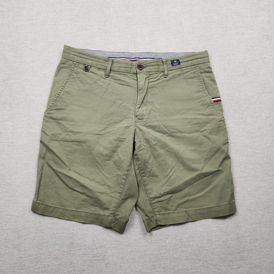 Tommy Hilfiger Herren Shorts Chino Kurze Hose Gr. 32 Grün Stoff Regular Fit Logo