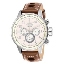 Invicta Men's Chronograph Watch S1 Rally Beige Dial Brown Leather Strap 25724