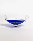 Vintage MCM Murano Art Glass Bowl Sculpture Cobalt Blue Thick Fluted