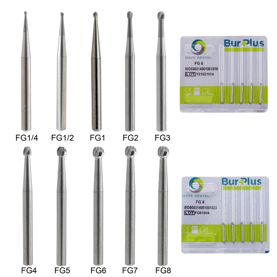 Bur de carburo redondo dental Wave FG Diamond Bur bola redonda larga quirúrgica alta velocidad Foto 2 de 4
