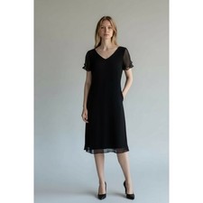 Vintage 90s Jones New York Sheer Black knee Length Dress Formal Semi Formal 6