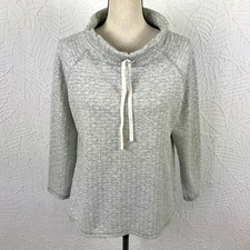 T By Talbots Womens Top Tunic Sweater Sweatshirt M Gray Cowl Neck Drawstring