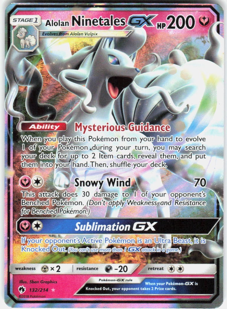 Alolan Ninetales GX 132/214 Holo GX Rare Lost Thunder Pokemon Near Mint A008