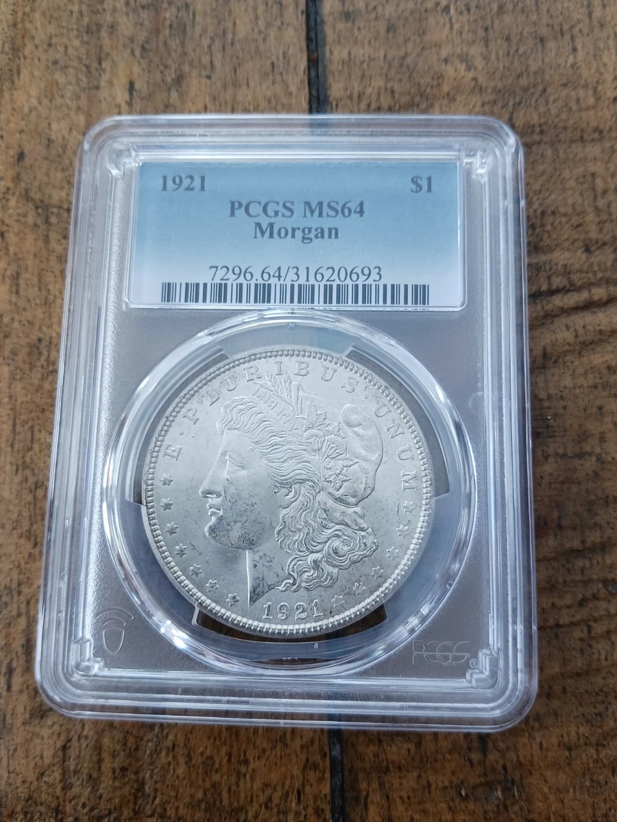 PCGS Certified MS 64 Graded 1921 Year Morgan US Dollars (1878-1921
