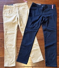 Lot Of 2 Nautica Beige Blue Girls 14 Adjustable Stretch School Uniform Pants NWT