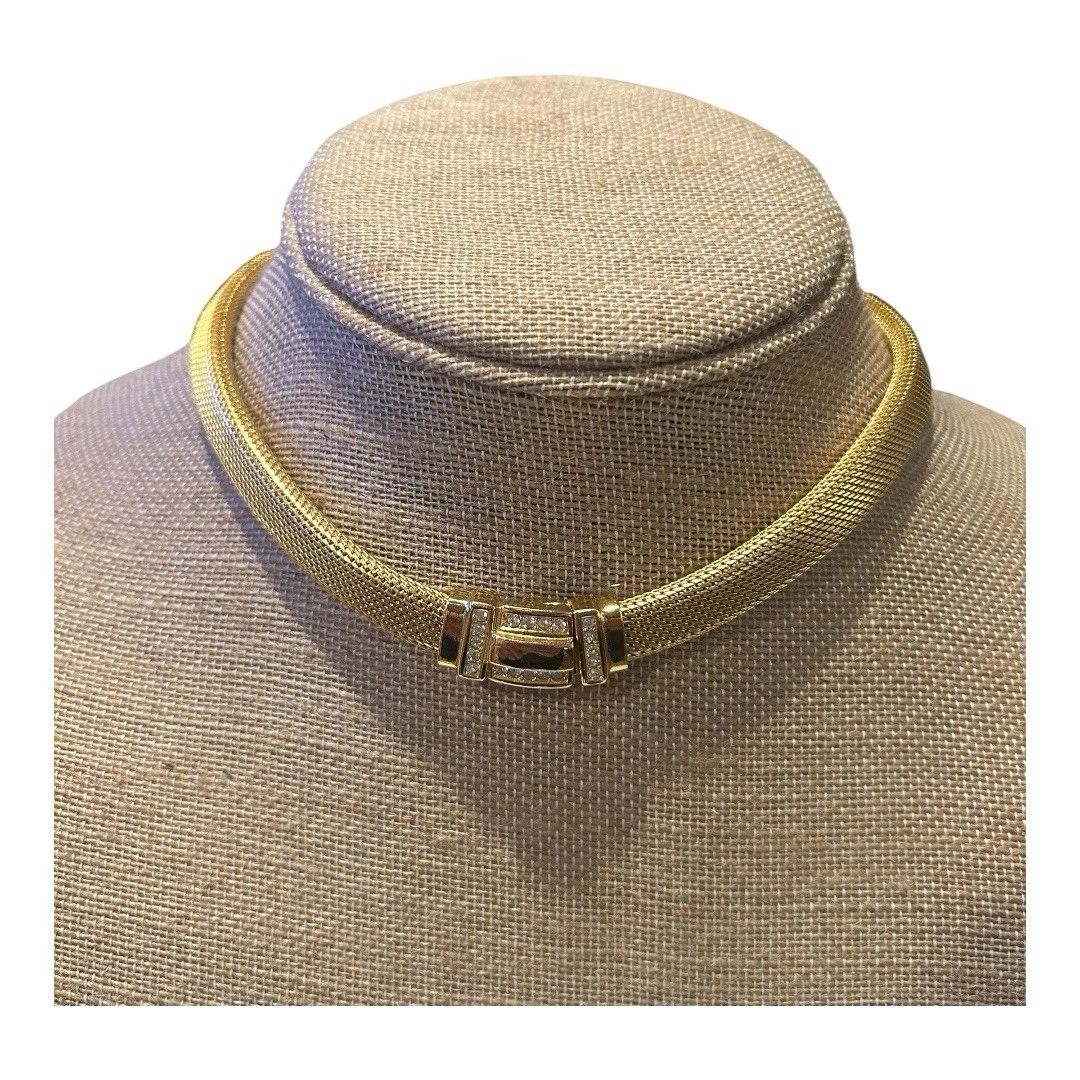 Collana girocollo vintage rara CHRISTIAN DIOR strass collare serpente tono oro