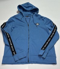 Michael Kors MK Logo Tape Sleeve Zip Hoodie Blue Mens Large